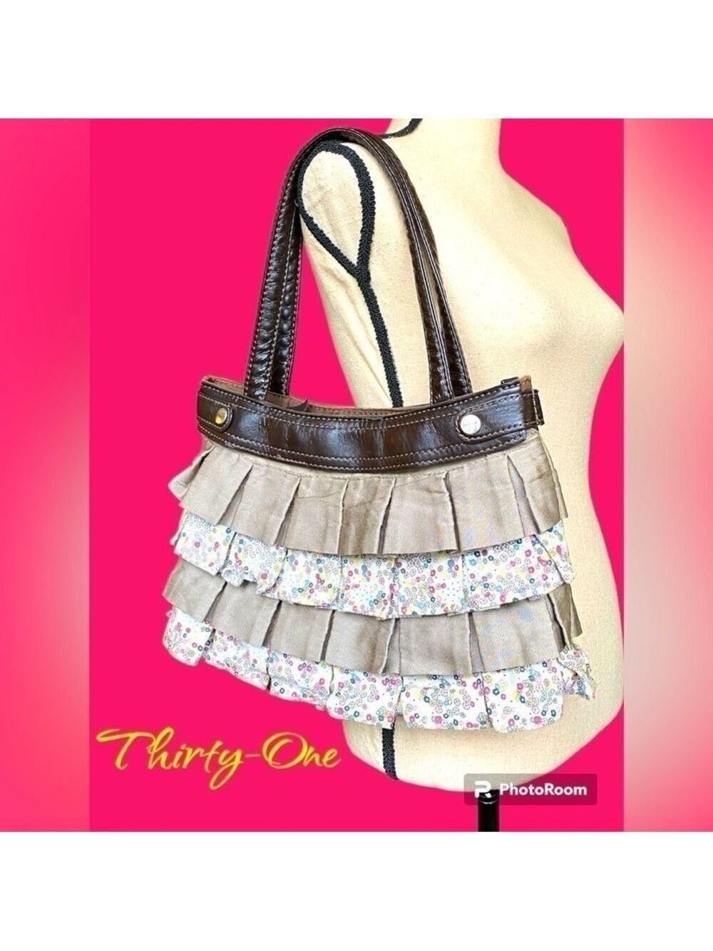 Thirty-one- Adorable Ruffled skirt purse.  Good preowned 15” wide x 9” tall x 4”